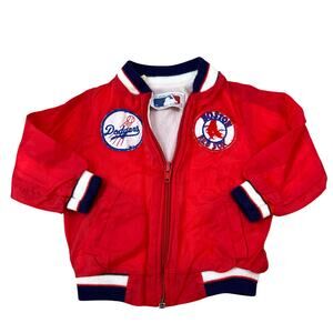 Vintage MLB Kids Baby Red Full Zip Bomber Windbreaker Jacket MLB Patches (12M)